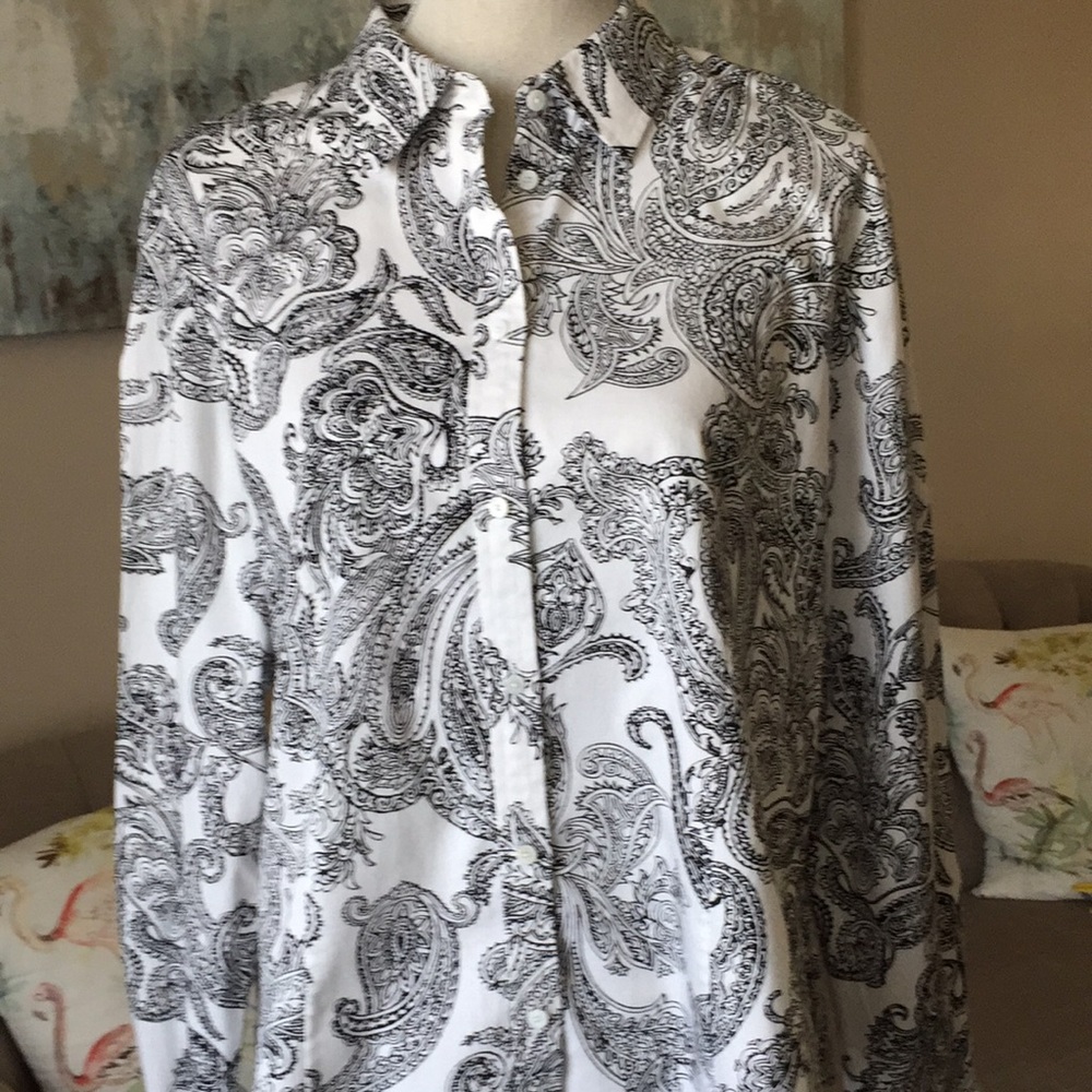 Talbots size16 white with black floral top